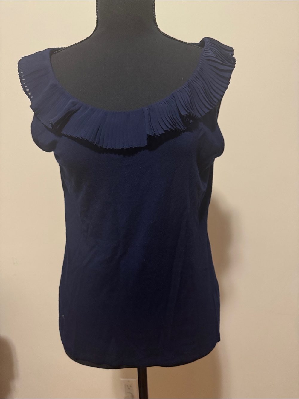 Ralph Lauren Navy Pleated Ruffle Neck Camisole